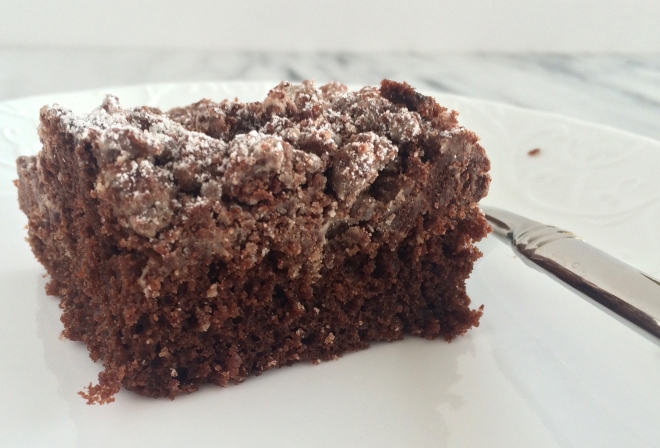 Double Chocolate Crumb Cake: Rich chocolate cake loaded with a dense, buttery, chocolate crumb topping. It's the perfect crumb cake for chocolate lovers.